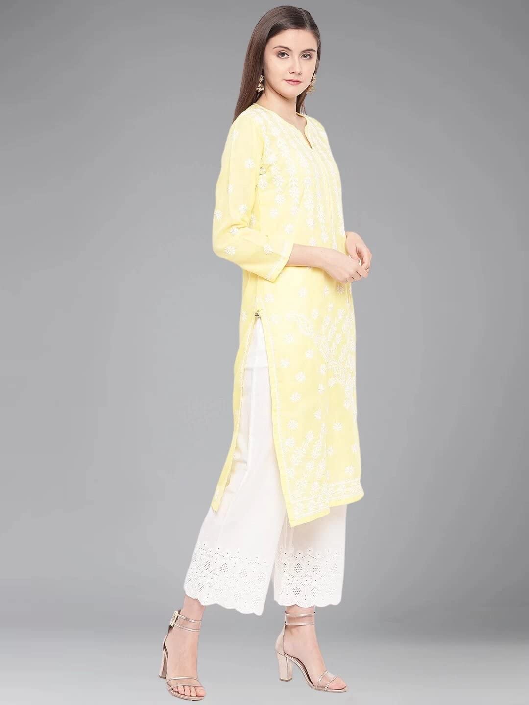 Ada Hand Embroidered Lucknowi Chikankari Ethnic Wear Cotton Kurta Kurti Tunic for Women