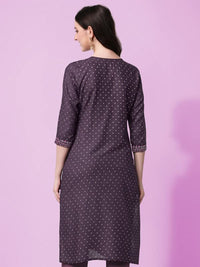 SOURBH Women's  Rayon Sequins Embroidered and Polka Dots Printed Straight Fit Kurti Only 2XL Purple