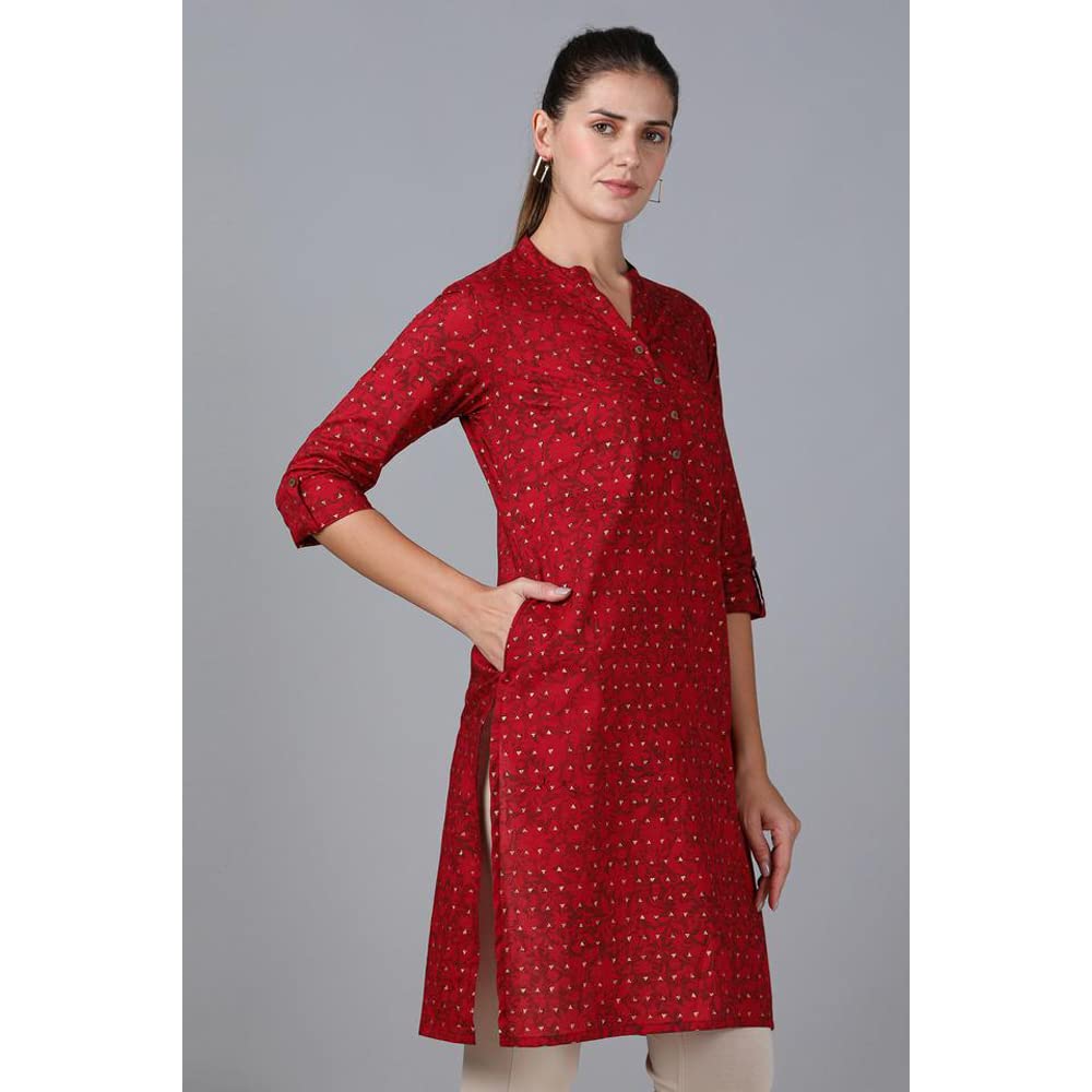 in. fuse by Shoppers Stop Mandarin Neck Printed Cotton Women Straight Fit Kurta