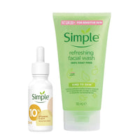Simple Booster Serum 10% Vitamin C+E+F For Youthful Glowing Skin, 30 ml+Simple Kind To Skin Refreshing Facial Wash 150 ml