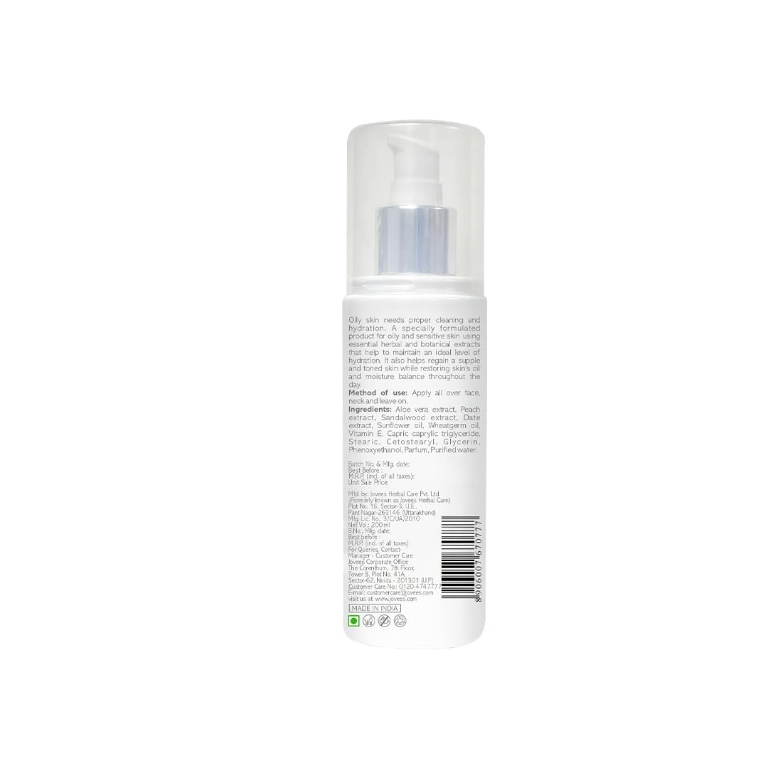 Jovees Herbal Aloe Vera Moisturising Lotion |With Sandal And Peach Extract |Nousishes, Heals and Hydrates Skin | For Oily And Sensitive Skin | Alcohol And Paraben Free |, 200ml