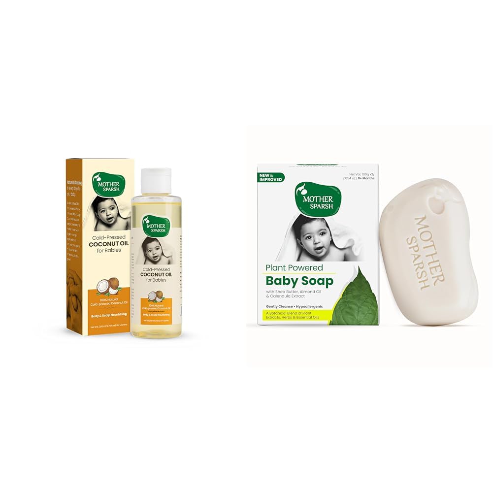 Mother Sparsh Combo of Cold Pressed Virgin Coconut Oil 200ml + Plant Powered Soap for Babies (Pack of 2)
