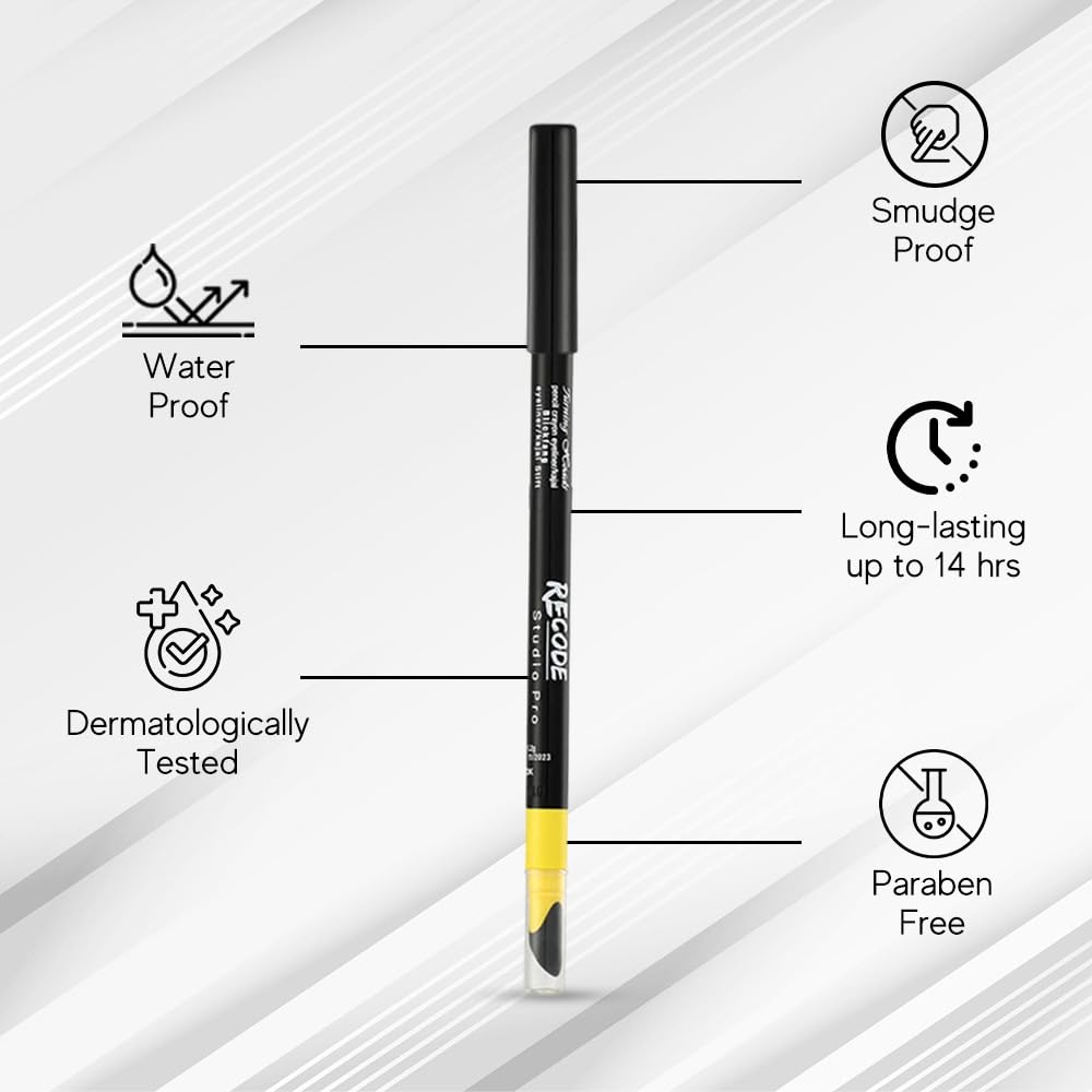 recode Turning Heads Crayon Gel Matte Eyeliner Pencil Cum Kajal Pencil Comes With Smudger On Other Side, Longlasting, Water-Proof & Smudge-Proof Formula, Black, 1.2Gm