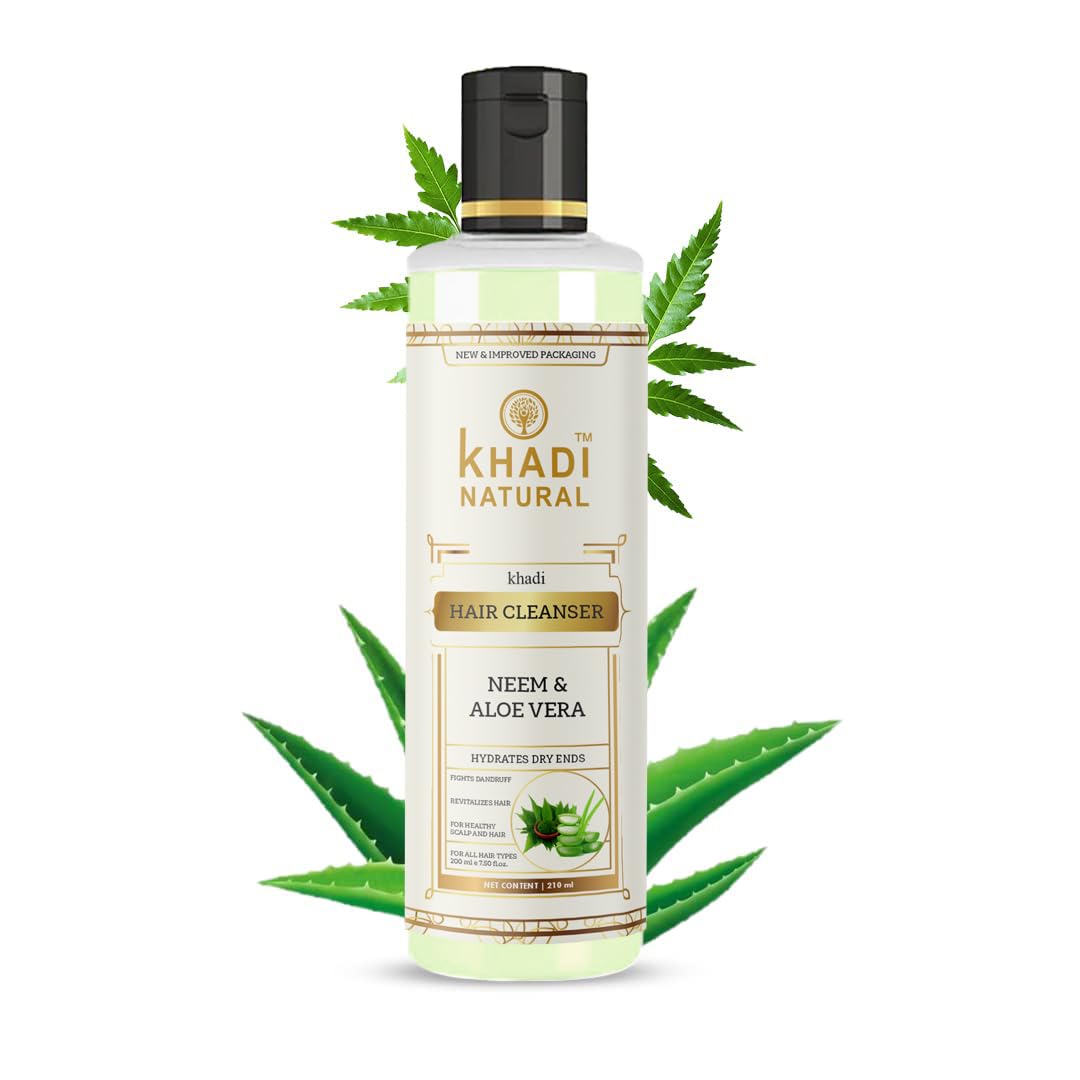 Khadi Natural Neem & Aloe Vera Hair Cleanser, 210 ml, Hydrates Dry Ends (Pack 1, Neem Aloevera)