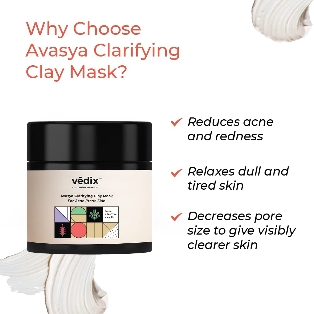 Vedix Customized Face Pack - Avasya Clarifying Clay Mask For Acne Prone Skin With Kumari + Tea Tree + Kaolin