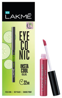 Lakmé Forever Matte Liquid Lip Colour, Pink Punch, 5.6 Ml & Eyeconic Insta Cool Kajal, Black, Cooling Kohl Liner With Cucumber, Twist Up Pencil, Glossy Finish 0.35 G