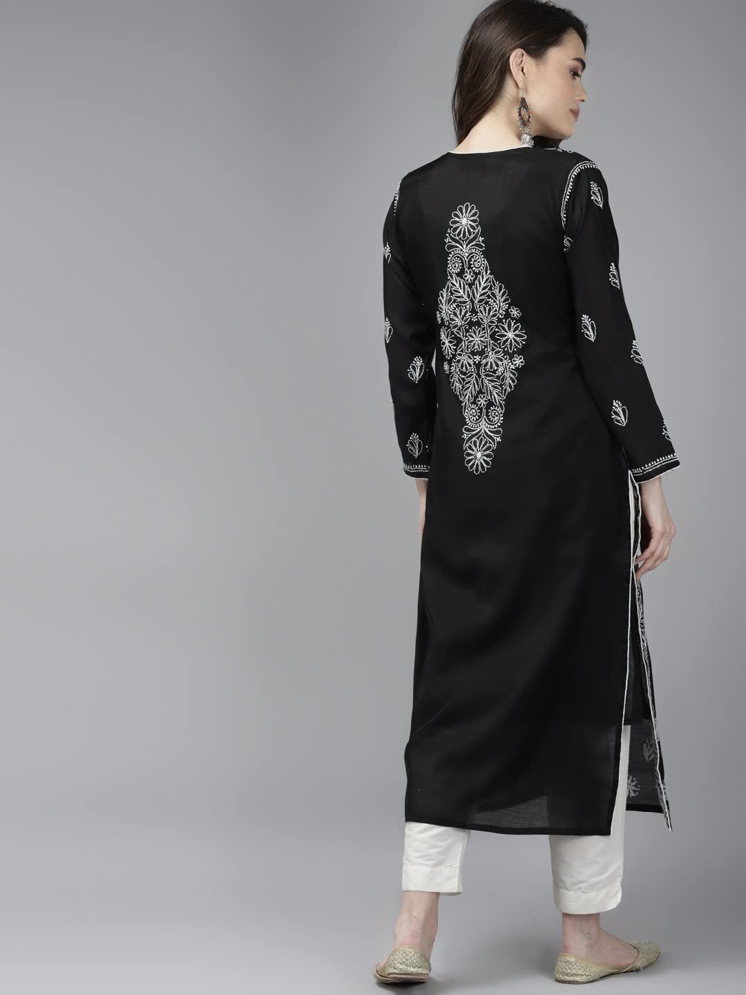 Ada Hand Embroidered New Lucknowi Chikankari Chanderi Kurta Kurti for Women A411175