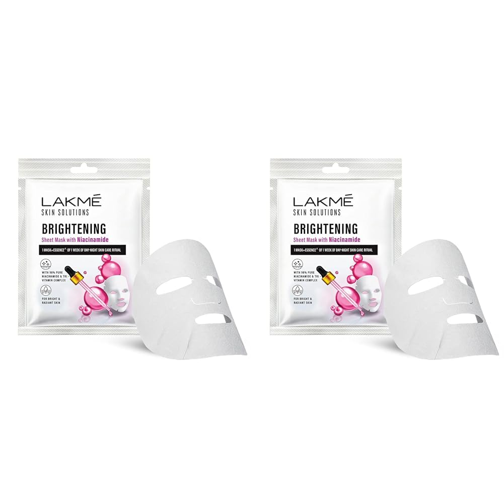 Lakmé Skin Solutions Sheet Mask Brightening With Niacinamide 25Ml, Pack Of 2