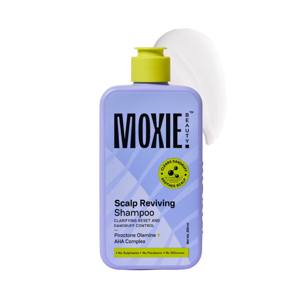 Moxie Beauty Scalp Reviving Anti-Dandruff Shampoo | AHA-BHA Anti-Dandruff Shampoo for Men & Women | Piroctone Olamine + AHA Complex | Clarifying Reset & Dandruff Control | Paraben, Sulphate & Silicone-Free | 200ml