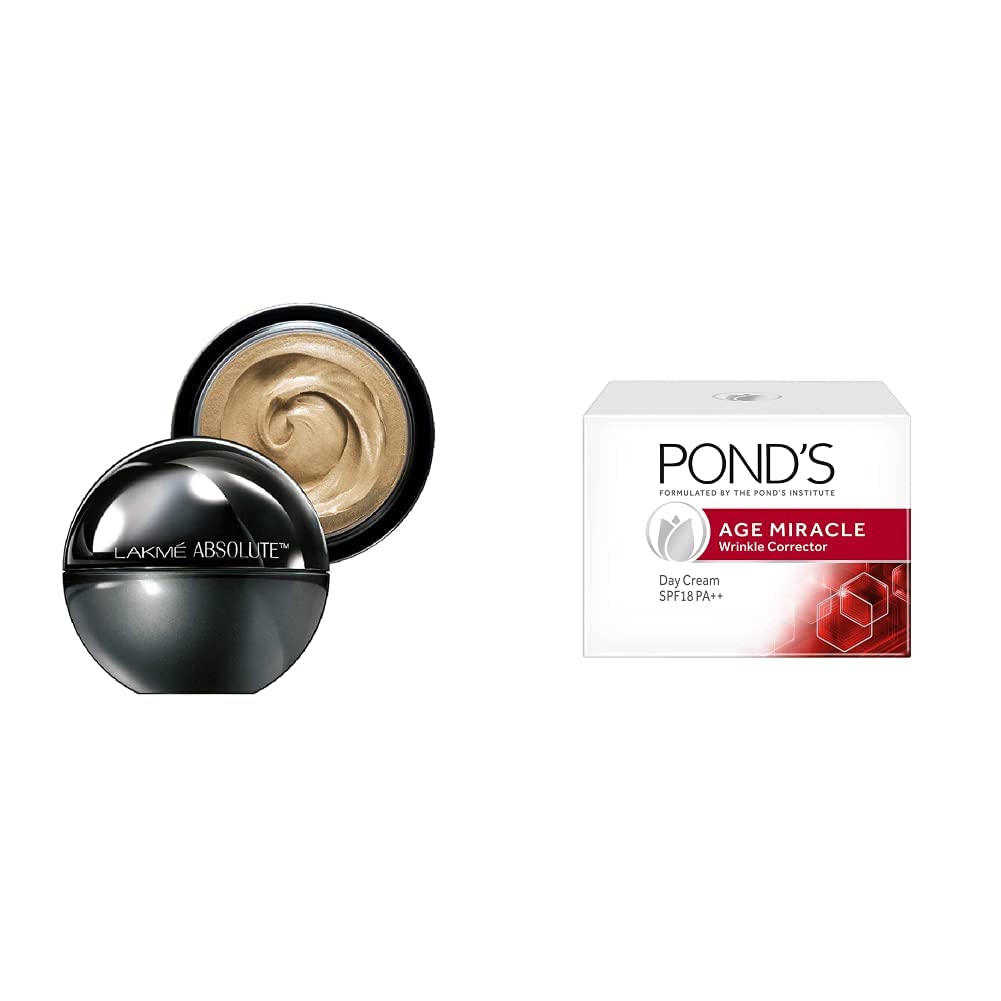 Lakmé Absolute Skin Natural Mousse, Ivory Fair 01, 25g & Pond's Age Miracle Wrinkle Corrector SPF 18 PA++ Day Cream 50 g