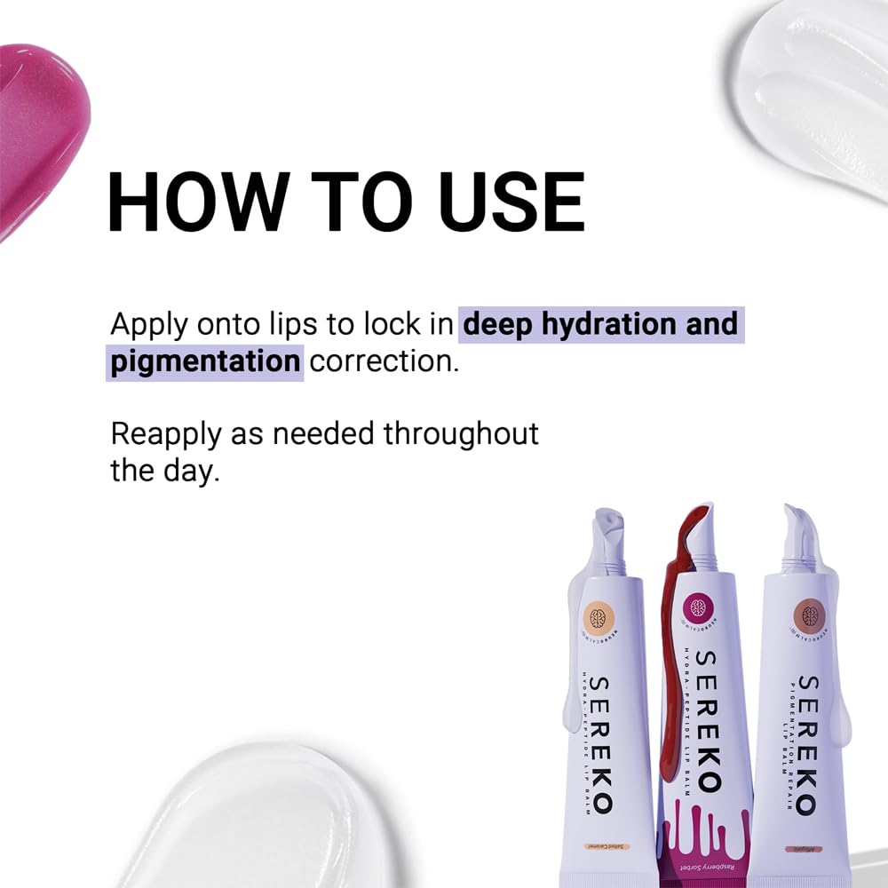 Sereko Lips Don't Lie Kit - Hydra Peptide Lip Balm Combo, Salted Caramel (Non-Tinted), Raspberry Sorbet (Tinted), Affagato (Pigmentation Repair)