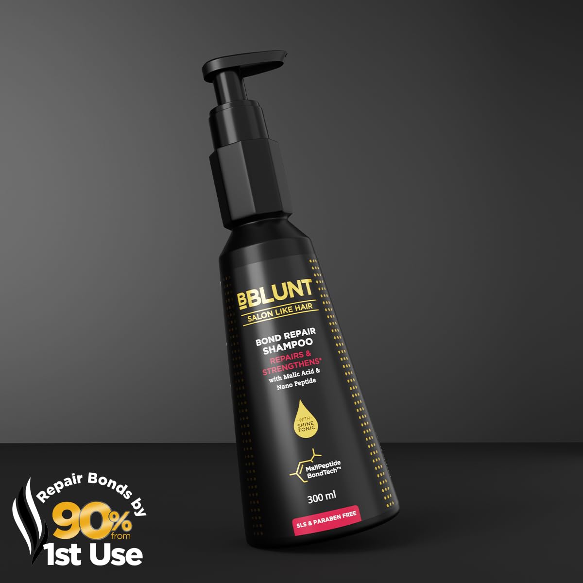BBLUNT BBLUNT Bond Repair Shampoo - 300ml | Repairs damaged hair by 89% in just 1 use* | Powered with MaliPeptide BondTech | Recommended By Hair Experts | For Men & Women | SLS & Paraben Free