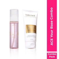 Suroskie Ace Your Base Makeup Combo (Setting Spray & Primer) | Rose Glass Skin Mist & Feather Touch Moisturizer (100Ml Each) | For Glowing Skin | Up To 72 Hrs | All Skin Types | For Men & Women