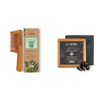 Nat Habit Neem Comb Combo Wide Tooth Neem Comb and Detox Charcoal Cold Cold Processed Soap For Soft, Smooth Detox & Hair Gentle Detangling