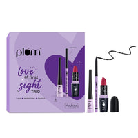 Plum Love At First Sight Trio | Eye-Swear-By Kohl Kajal - Deep Black + Eye-Swear-By Matte Liner 01 Black + Matterrific Lipstick 125 Go Rouge | 100% Vegan & Cruelty Free