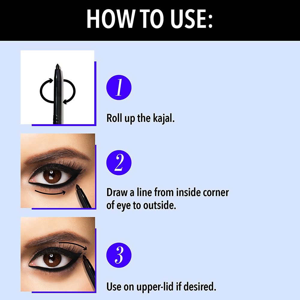 Blue Heaven 24Hr Stay Matte Pencil Kajal Black Waterproof, Deep Black, Long Lasting And Smudge Proof Eye Makeup, 0.30Gm