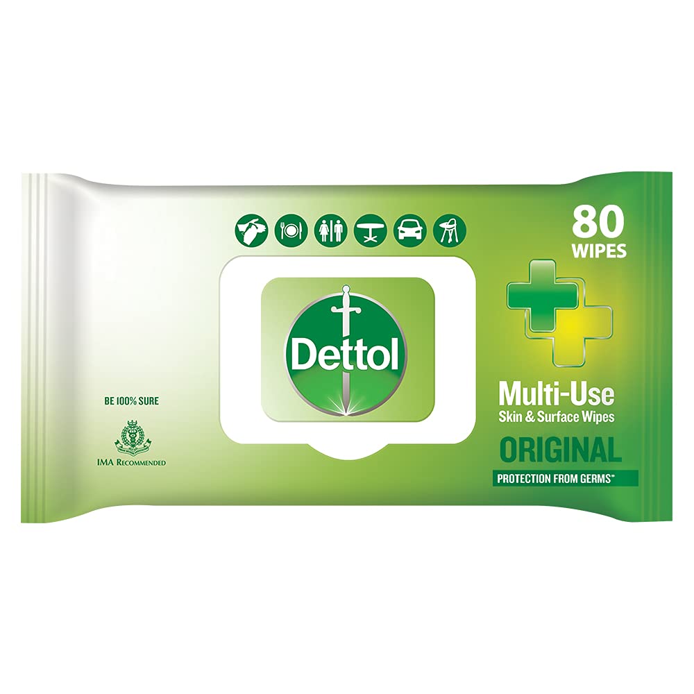 Dettol Liquid Disinfectant for Floor Cleaner (Lavender Blossom, 1L) & Dettol Disinfectant Sanitizer Wet Wipes for Skin & Surfaces, Original – 80 Count