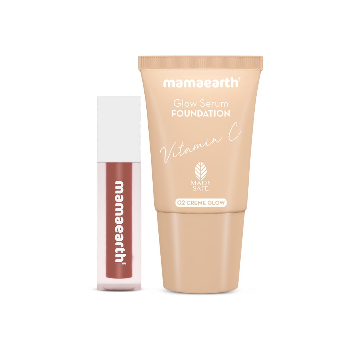 Mamaearth On The Go Duo (Feather Light Liquid Matte Mini Lipstick (Nude Punch) + Glow Serum Foundation Mini (02 Creme Glow))