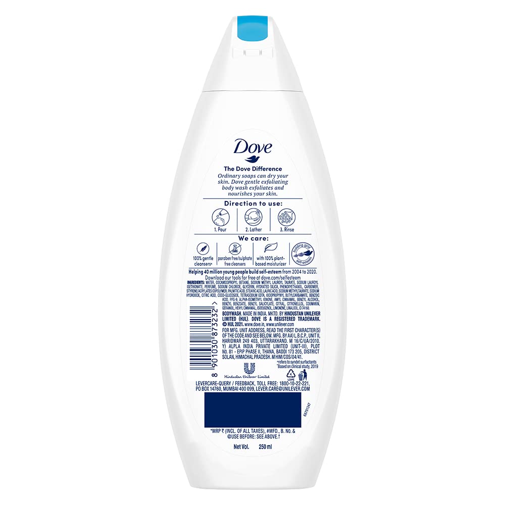 Dove Gentle Exfoliating Nourishing Body Wash, Mild Cleanser Moisturizes Skin, Balances Ph, For All Skin Type, 250 ml