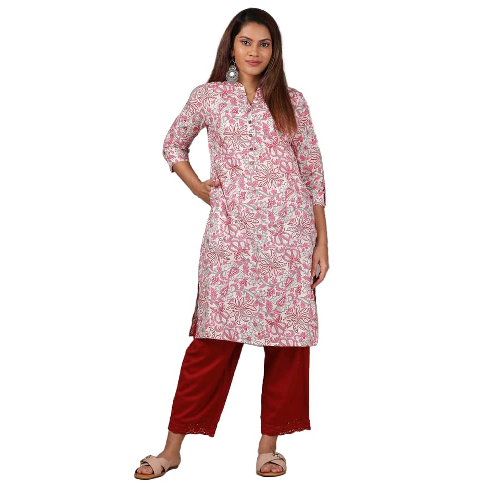 in. fuse by Shoppers Stop Mandarin Neck Printed Cotton Women Straight Fit Kurta