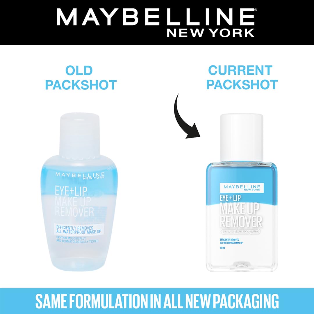 Maybelline New York Eye + Lip Makeup Remover, Bi-phase, Efficiently removes waterproof makeup, 40ml