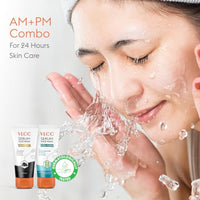 VLCC Vitamin C & Charcoal Serum Facewash - 150 ml for Oil Control & Brightening for AM | with Free Hyaluronic Acid & Aloe Vera Serum Facewash - 150 ml to Strengthen Skin Barrier for PM (B1G1)