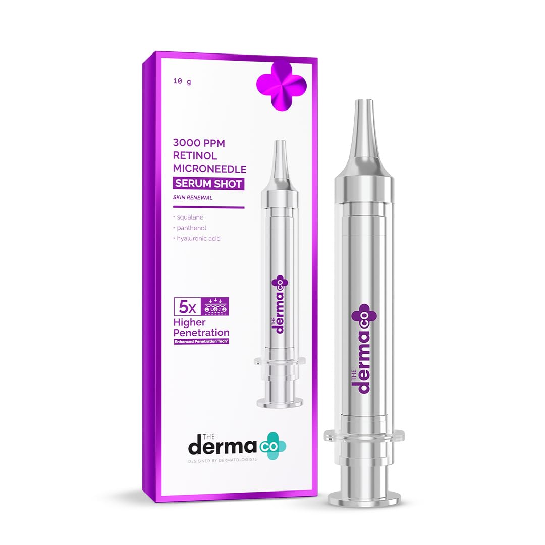 The Derma Co. 3000 PPM Retinol Microneedle Face Serum Shot with Squalane, Panthenol & Hyaluronic Acid | For Skin Renewal | 5x Higher Penetration | Enhances Collagen Production | Anti-Ageing | Reduces Wrinkle & FineLines | 10 g