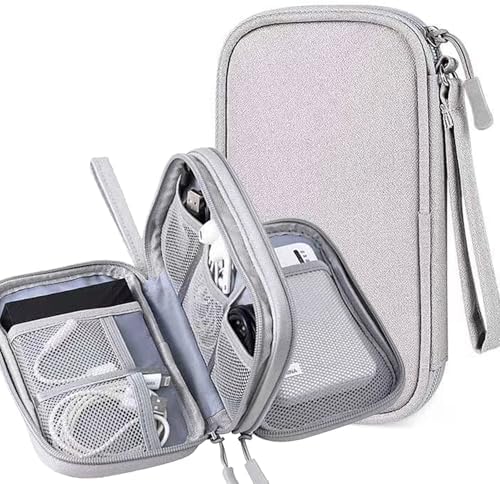 Electronic Organizer, Hard Shell Electronic Charger Cable Organizer Travel Case, Waterproof Double Layers Storage Bag for Cable, Cord, Charger, Phone, Earphone (Grey)