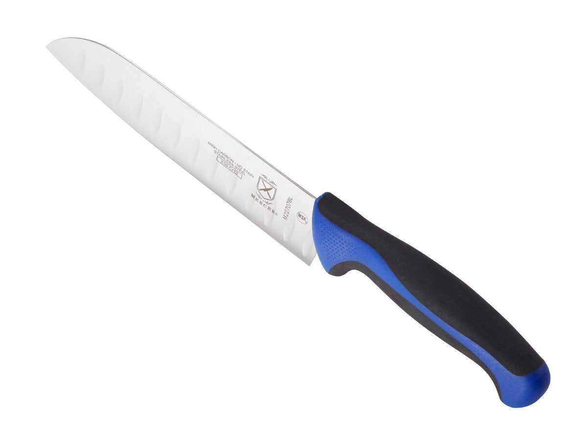 Mercer Culinary Millennia Colors 7-Inch Granton Edge Santoku Knife, Blue