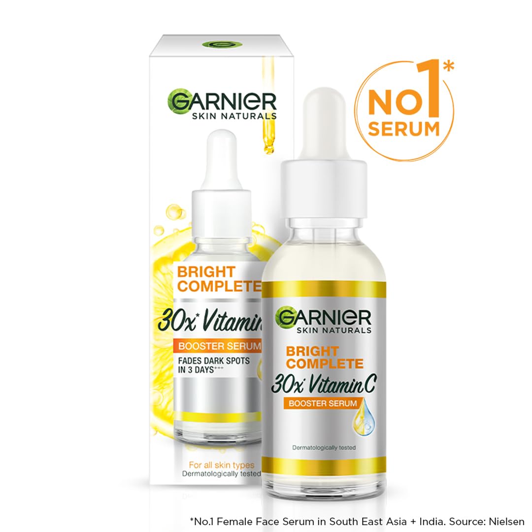 Garnier Skin Naturals,Face Serum,Brightening and Anti-Dark Spots,Bright Complete Vitamin C Booster, 50 ml & Garnier Brightening Moisturiser,Serum Gel,For Radiant skin, Bright Complete Vitamin C, 45g