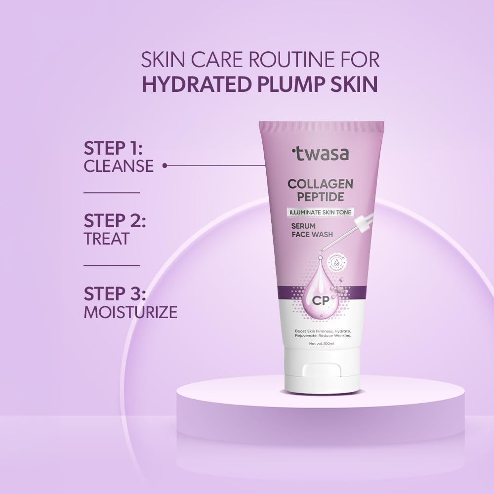 Twasa Collagen Peptide Serum Face Wash For Hydrating Skin, Fight Signs of Skin Aging, Reduce Fine Lines & Wrinkles, Paraben - Sulphate Free - 100ml