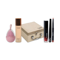 FLiCKA Wedding & Anniversary Gift Makeup Box Combo Pack | Flawless Foundation, Beauty Blender, Set & Attack Lipsticks, Be Bold Eyeliner, Lipliner, Vanity Box | Best Gift hamper for Sister, Girlfriend, Wife, Mother