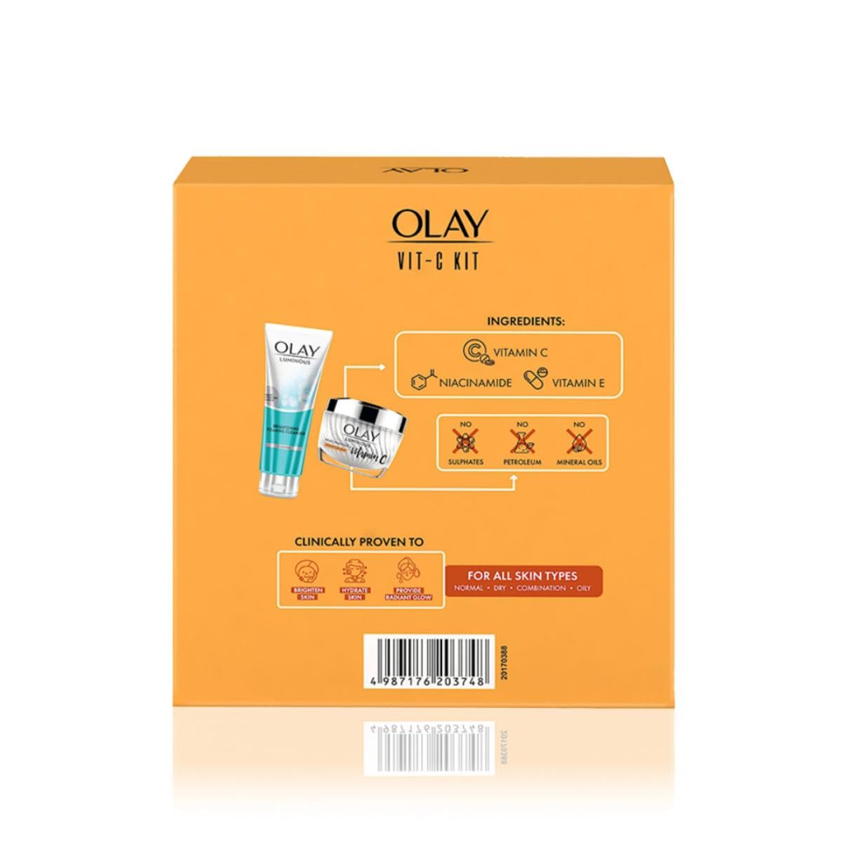 Olay Vitamin C Kit for 2X Glow | Vitamin C Cream with Free Cleanser l Even Glow and Smooth Texturee | With Niacinamide l Normal, Oily, Dry & Combination Skin l Parabens & Sulphate free | Pack of 2