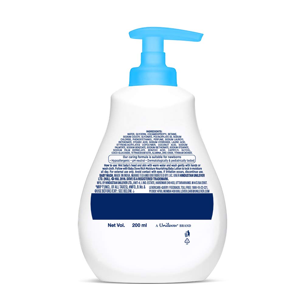 Baby Dove Rich Moisture Hair to Toe Baby Wash, 200 ml & Rich Moisture Nourishing Baby Lotion (200ml) Combo