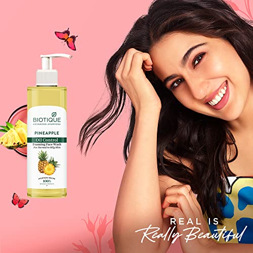 Biotique Pineapple Oil Control Foaming Face Wash | Hydrates dry skin | Eliminates Excess Oil | Evens Skin Tone | 100% Botanical Extracts | Suitable for All Skin Types | 200ml
