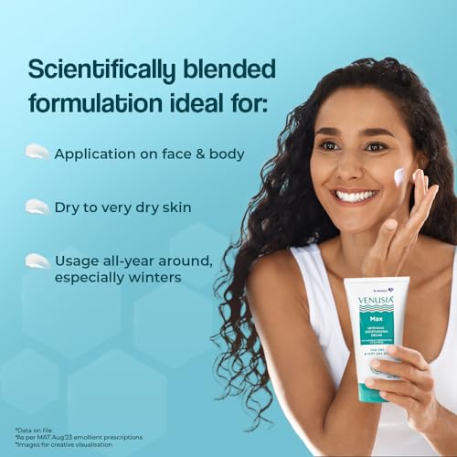 Dr. Reddy's Venusia Max Intensive Moisturizing Cream | Dermatologist Recommended for Dry to Very Dry Skin | Clinically proven for up to 24 hrs. Moisturization | For Face & Body | Cocoa Butter, Mango Butter & Aloe Butter | 150 g