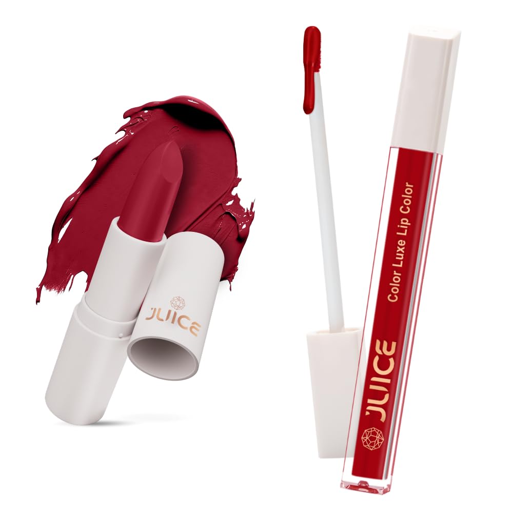 Juice Red Carpet - M02 Kiss Sensation Lipstick & Cherry Pop - M07 Color Luxe Liquid Lipstick with Goodness of Bio Retinol, & SPF 15 UV Protection