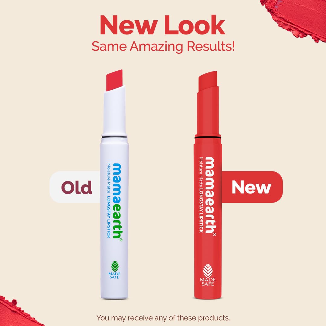 Mamaearth Moisture Matte Longstay Lipstick With Avocado Oil & Vitamin E For 12 Hour Long Stay-06 Melon Red - 2 G