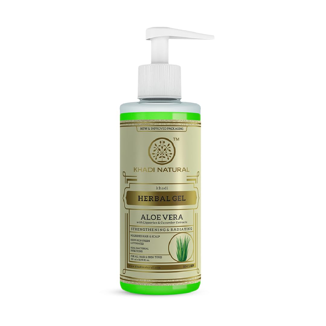 Khadi Natural Herbal Aloe Vera Gel with Dispenser | Herbal Aloe Vera Gel | Non-Sticky Aloe Vera Gel | Suitable for All Skin Types| 500ml