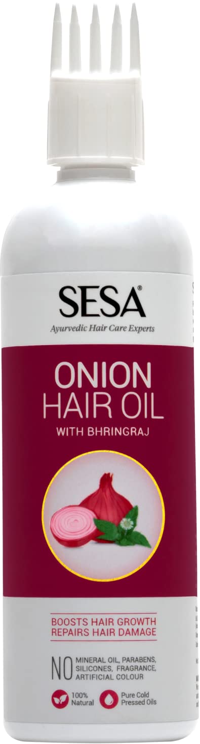 SESA Onion Hair Oil With Bhringraj & Ayurvedic Herbal Extracts | Now With Comb Applicator | Paraben Free & Sulphate Free | 200 Ml (Pack Of 1)