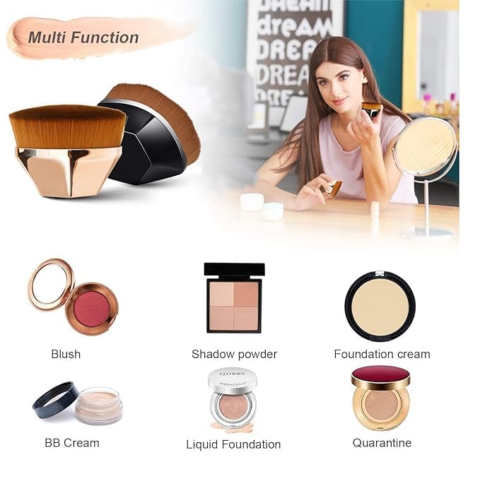 URBANMAC Foundation Brush for Liquid Makeup - Flawless Flat Top Kabuki Face Brush for Blending Liquid, Cream, Powder Foundation Momma Makeup Brush with Case (black)