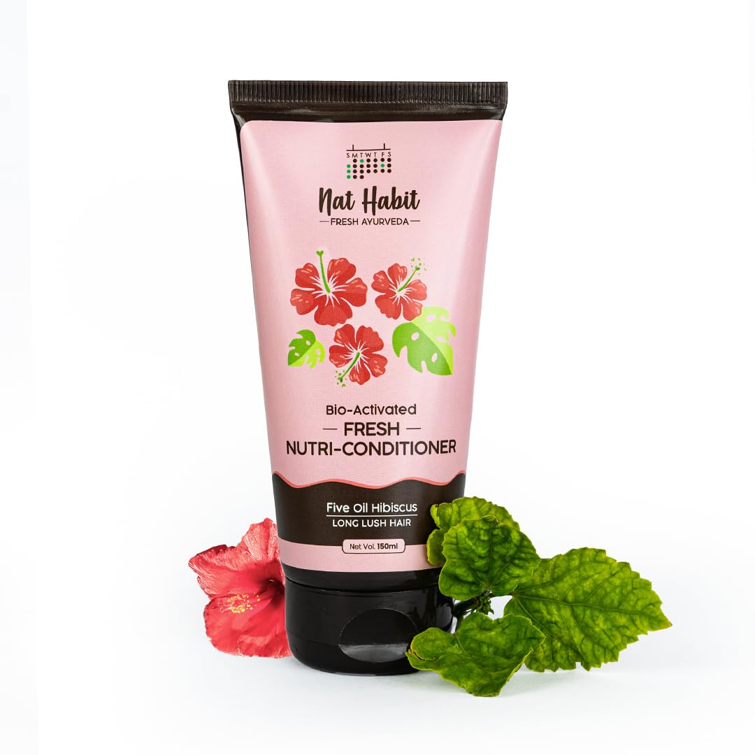 Nat Habit Hibiscus-Infused Conditioner For Women & Men, Five Oil Hibiscus Nutri-Conditioner for Long Lush Hair, Reduce Dry & Frizzy Hair, 150ml