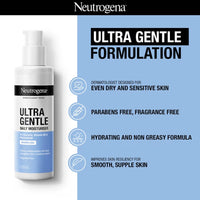 Neutrogena Ultra Gentle Daily Moisturiser | Oil Free | Glycerine, Niacinamide & Vitamin B5 | Light Weight & Non Greasy | Dry & Sensitive Skin | 100ml