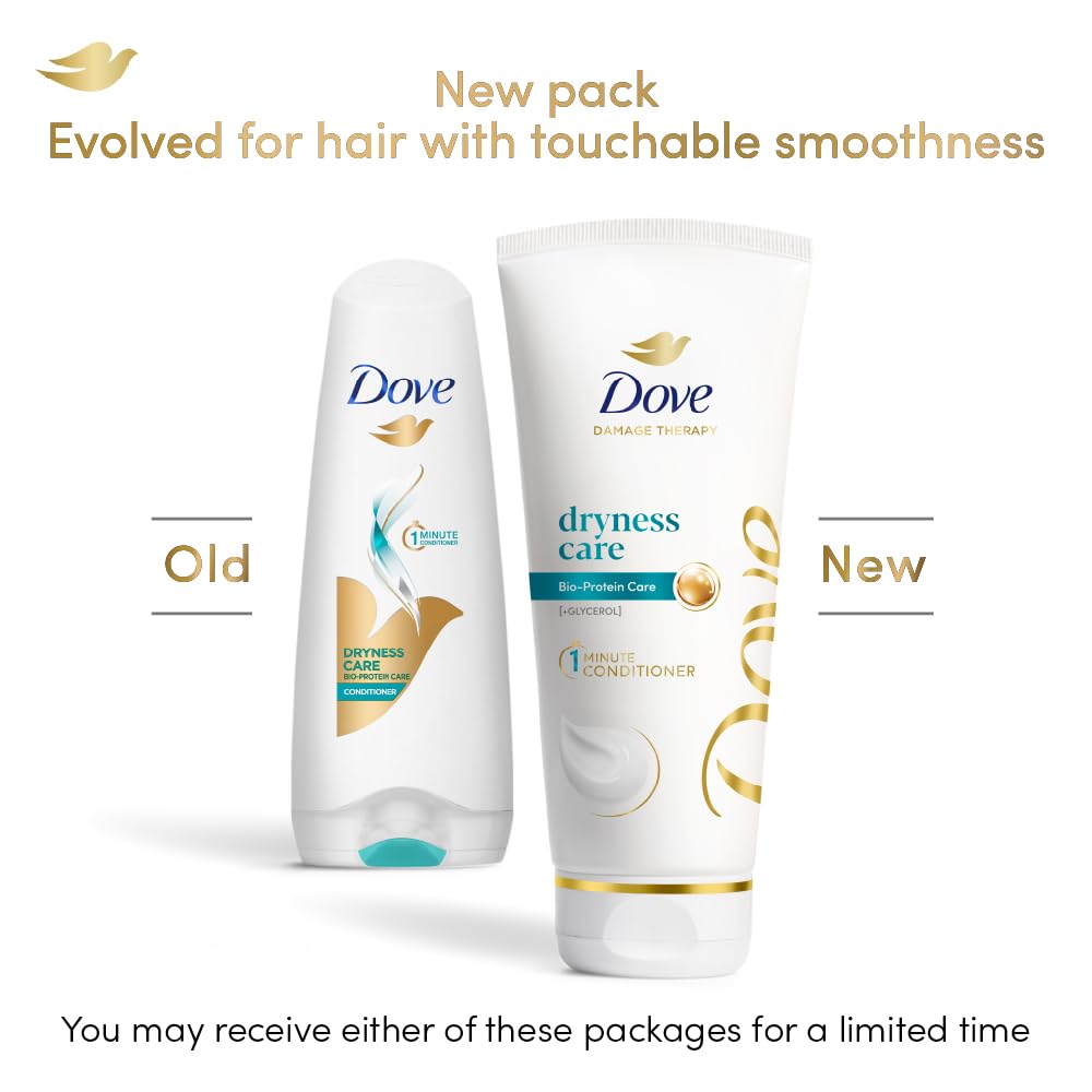Dove Dryness Care 1-min Conditoner with Bio-Protein Care and Glycerol for dry and rough hair, for upto 72 hours^ of effortlessly detangled, soft and touchably smooth hair | 175ml