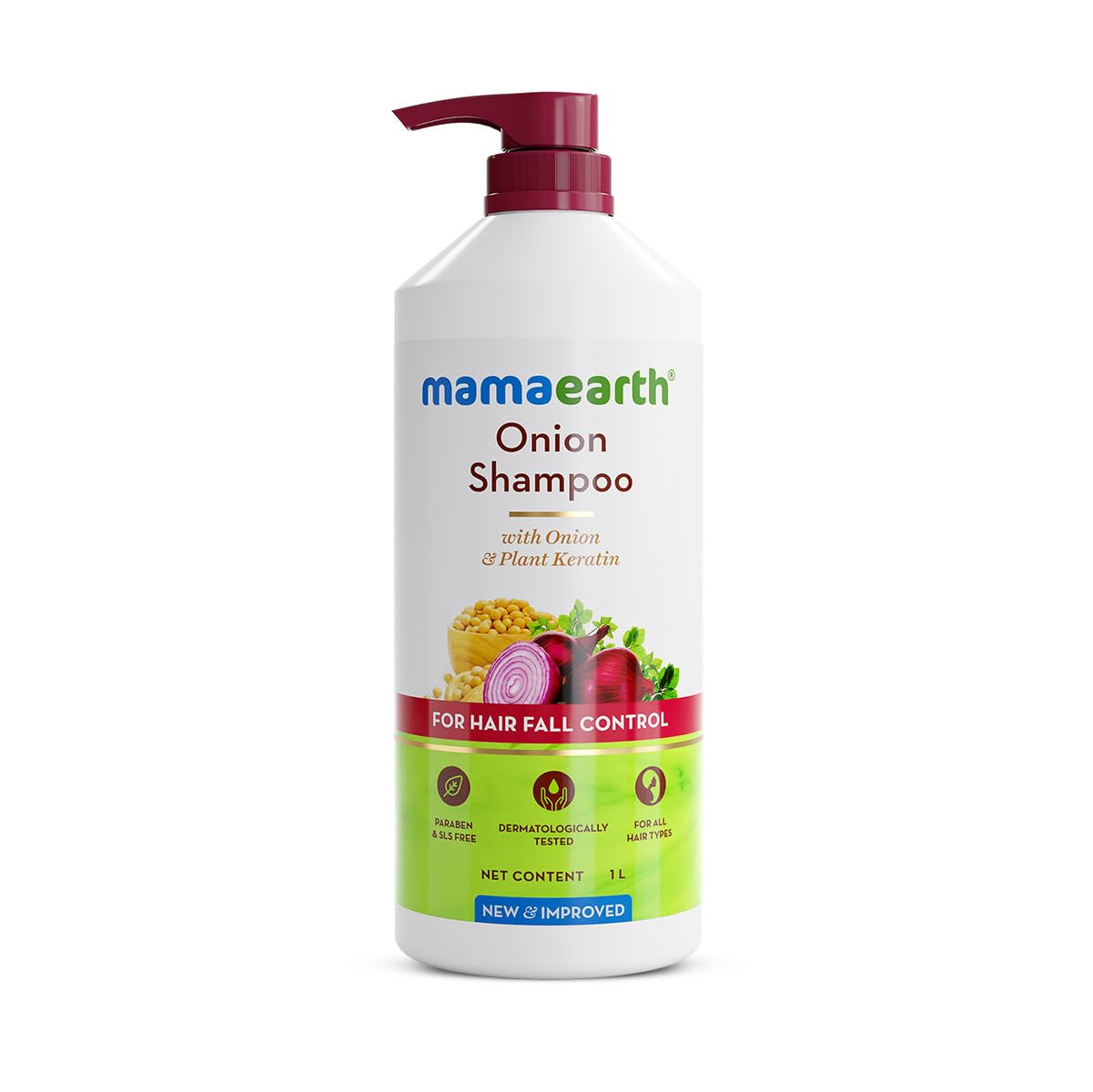 Mamaearth Onion Shampoo for Hair Growth and Hair Fall Control with Onion and Plant Keratin | Reduces Hair Fall | Strengthens & Smoothens Hair | For Men & Women | 1 Litre