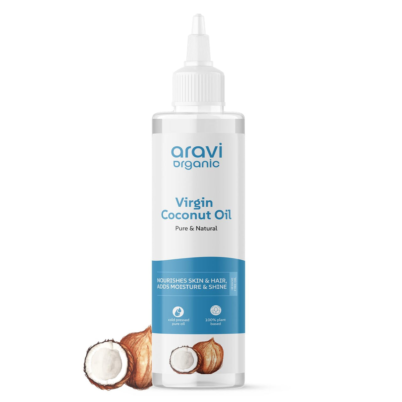 Aravi Organic 100% Pure Cold Pressed Virgin Coconut Oil - For Healthy Hair and Skin - 200 ml