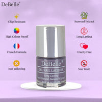 DeBelle Gel Nail Polish Viola Dew (Dark Lilac Nail Paint)|Non UV - Gel Finish |Chip Resistant | Seaweed Enriched Formula| Long Lasting|Cruelty and Toxic Free| 8ml
