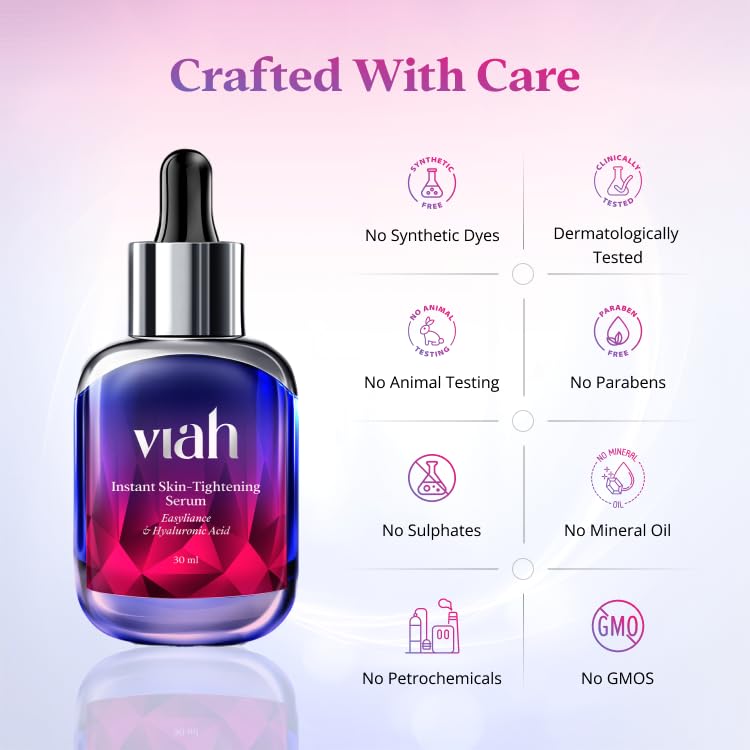 Viah Instant Skin Tightening Face Serum for Women | Anti-Ageing Face Serum for Women | Anti Wrinkle & Brightening | Firms, Hydrates, Smooths Fine Lines | Easyliance, Hyaluronic Acid &Lumicease 30ml