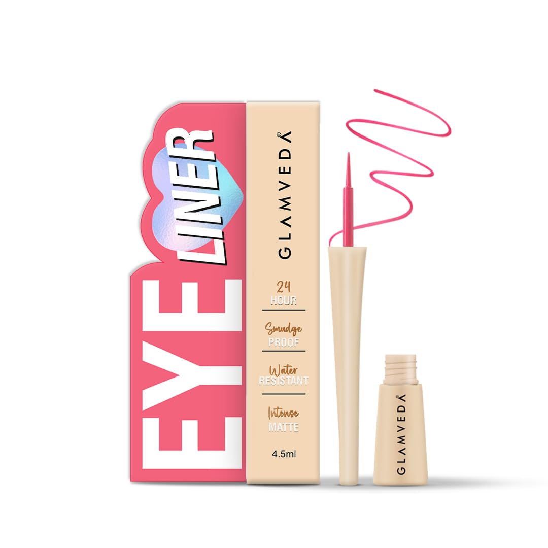 Glamveda Super Matte Liquid Eyeliner – Pink, Smudge-Proof, Waterproof, Quick Drying | 24-Hour Long Stay | Smooth Application | Bold, Clean, Smudge-Free Look