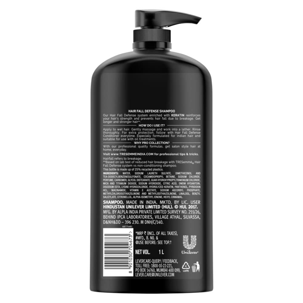 Tresemme Hair Fall Defence Shampoo, With Keratin Protein, Upto 97% Less Hair Breakage, 1 Ltr & TRESemme Smooth & Shine Conditioner 335 ml